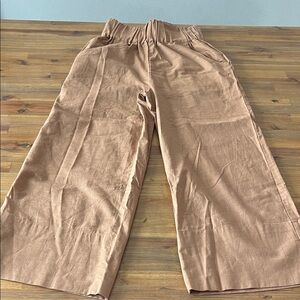 Kourt Wide Leg Linen-Blend Trousers in Camel Size XS